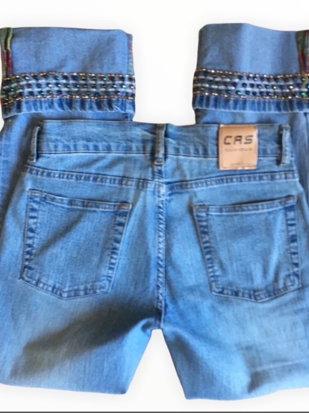 🔴 Curious Beaded-Cuff Medium-Wash Straight Jeans - Picture 4 of 10